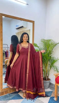 Cotton Jacquard Lace Maxi Kurti with Dupatta