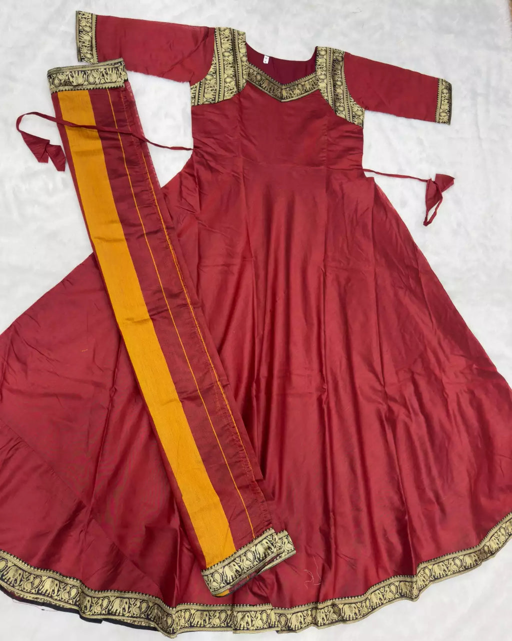 Cotton Jacquard Lace Maxi Kurti with Dupatta