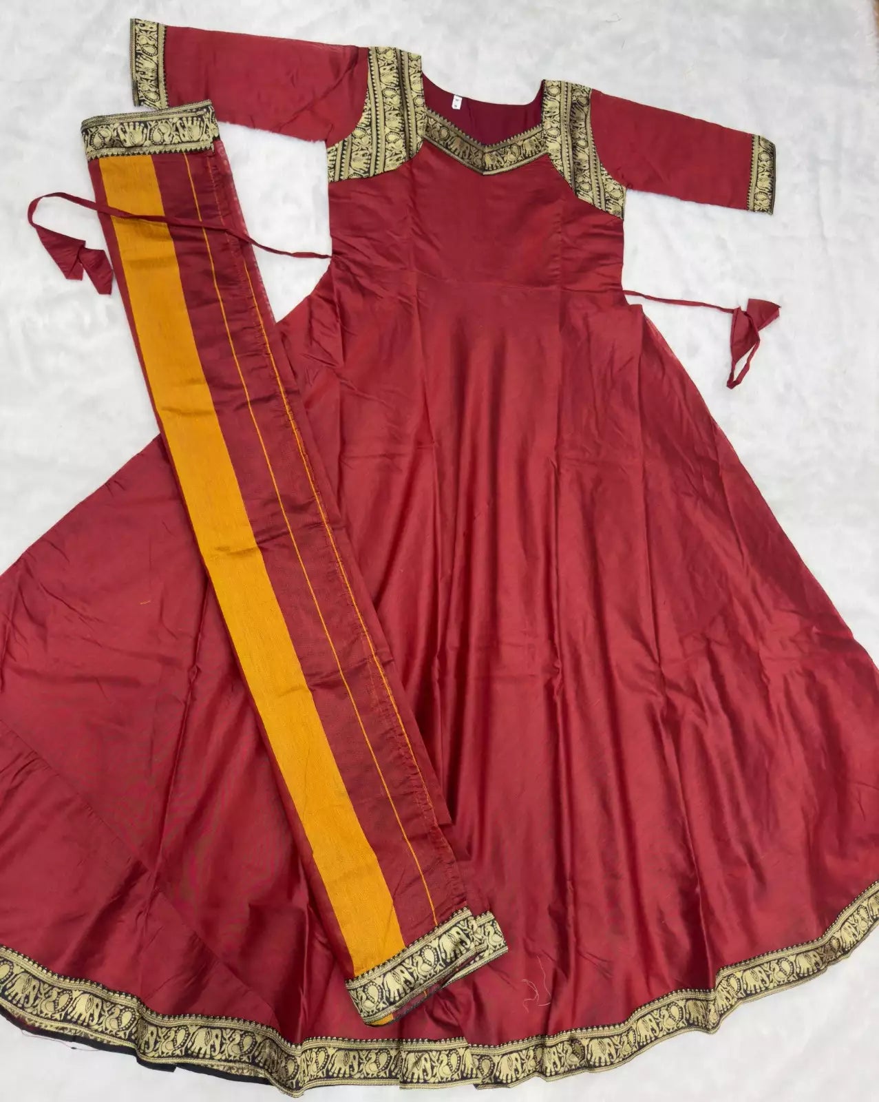 Cotton Jacquard Lace Maxi Kurti with Dupatta