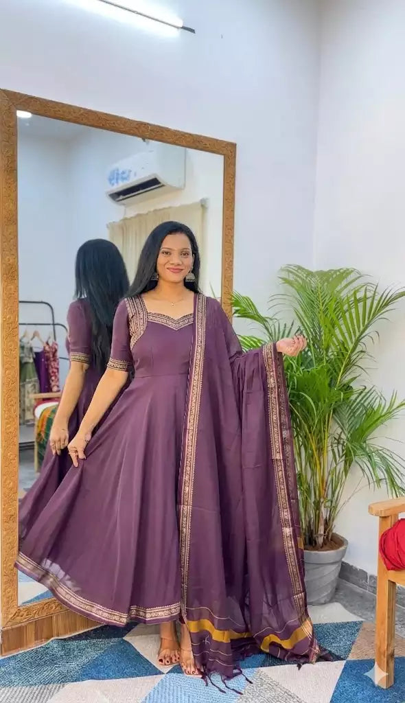 Cotton Jacquard Lace Maxi Kurti with Dupatta