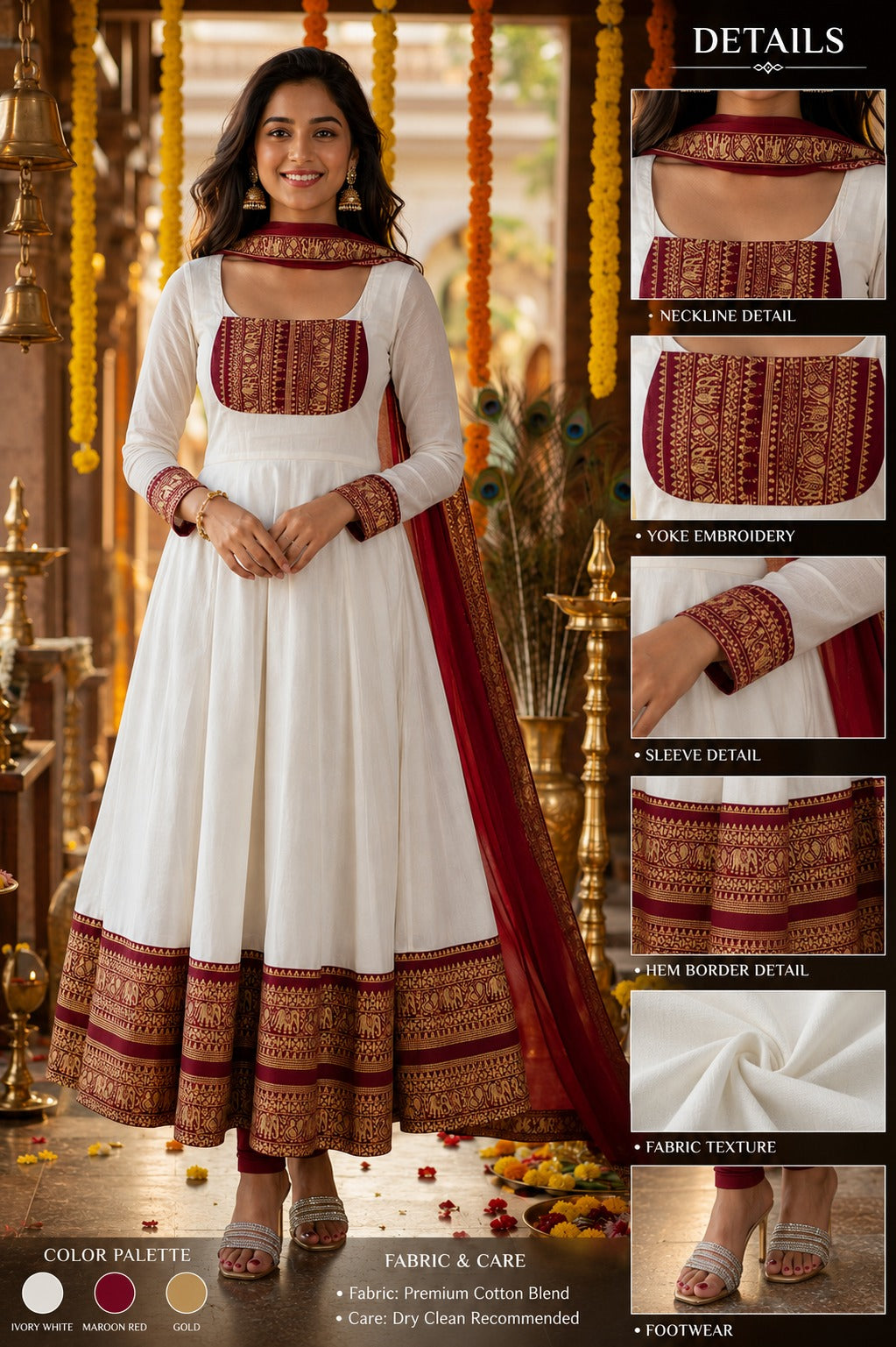 Cotton Chanderi Maxi Kurti with Jacquard Border Dupatta