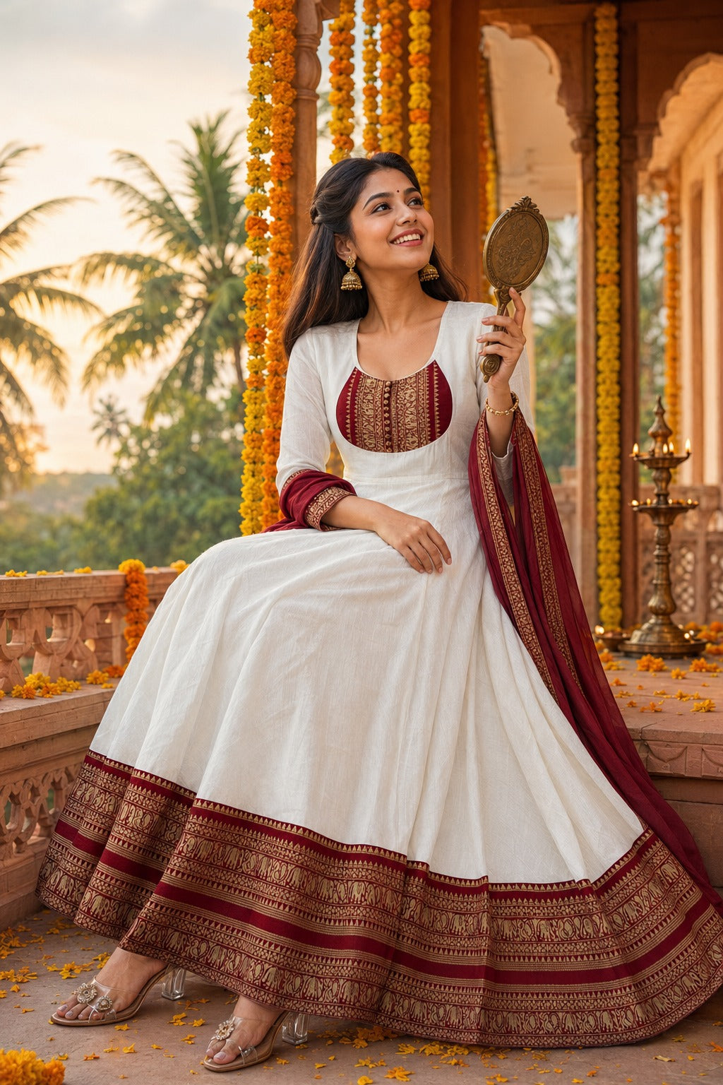 Cotton Chanderi Maxi Kurti with Jacquard Border Dupatta