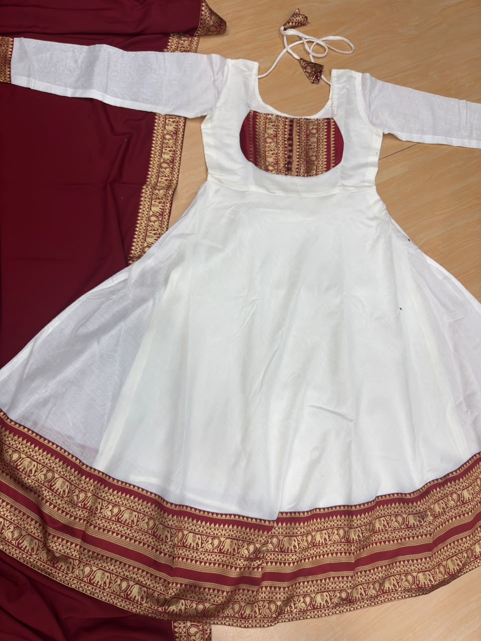 Cotton Chanderi Maxi Kurti with Jacquard Border Dupatta