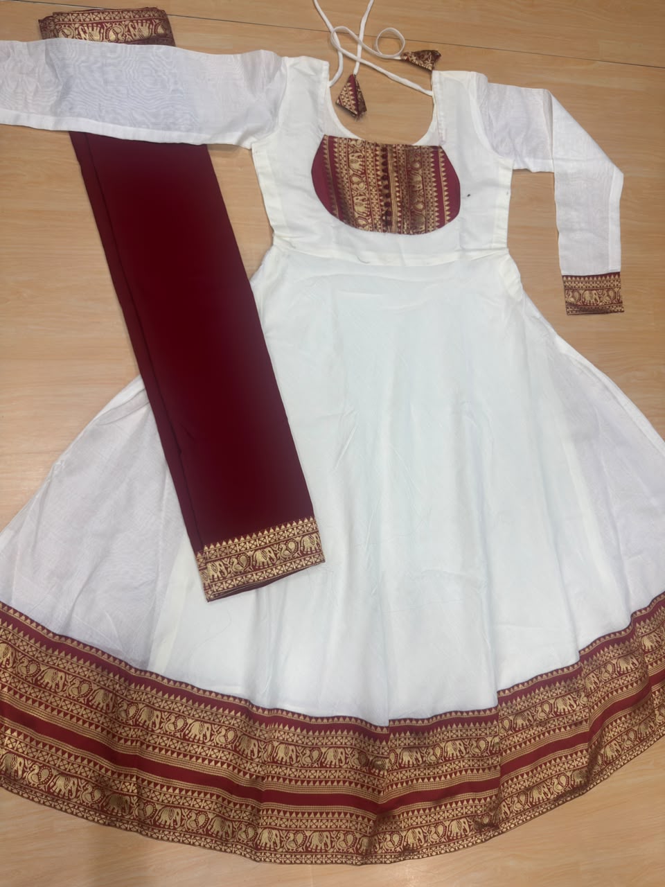 Cotton Chanderi Maxi Kurti with Jacquard Border Dupatta