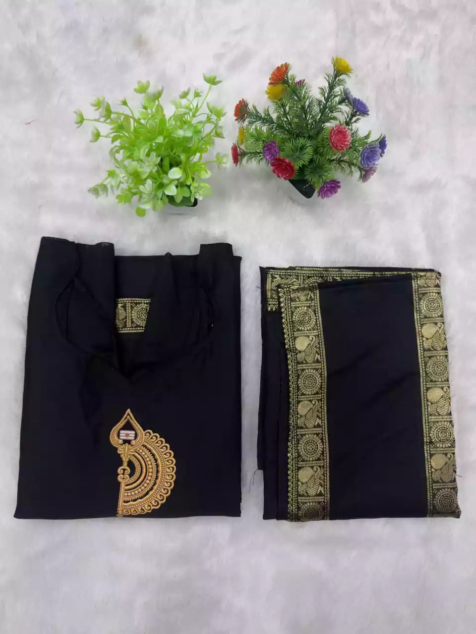 Chettinad Cotton Vel Symbol Embroidered Kurti with Dupatta