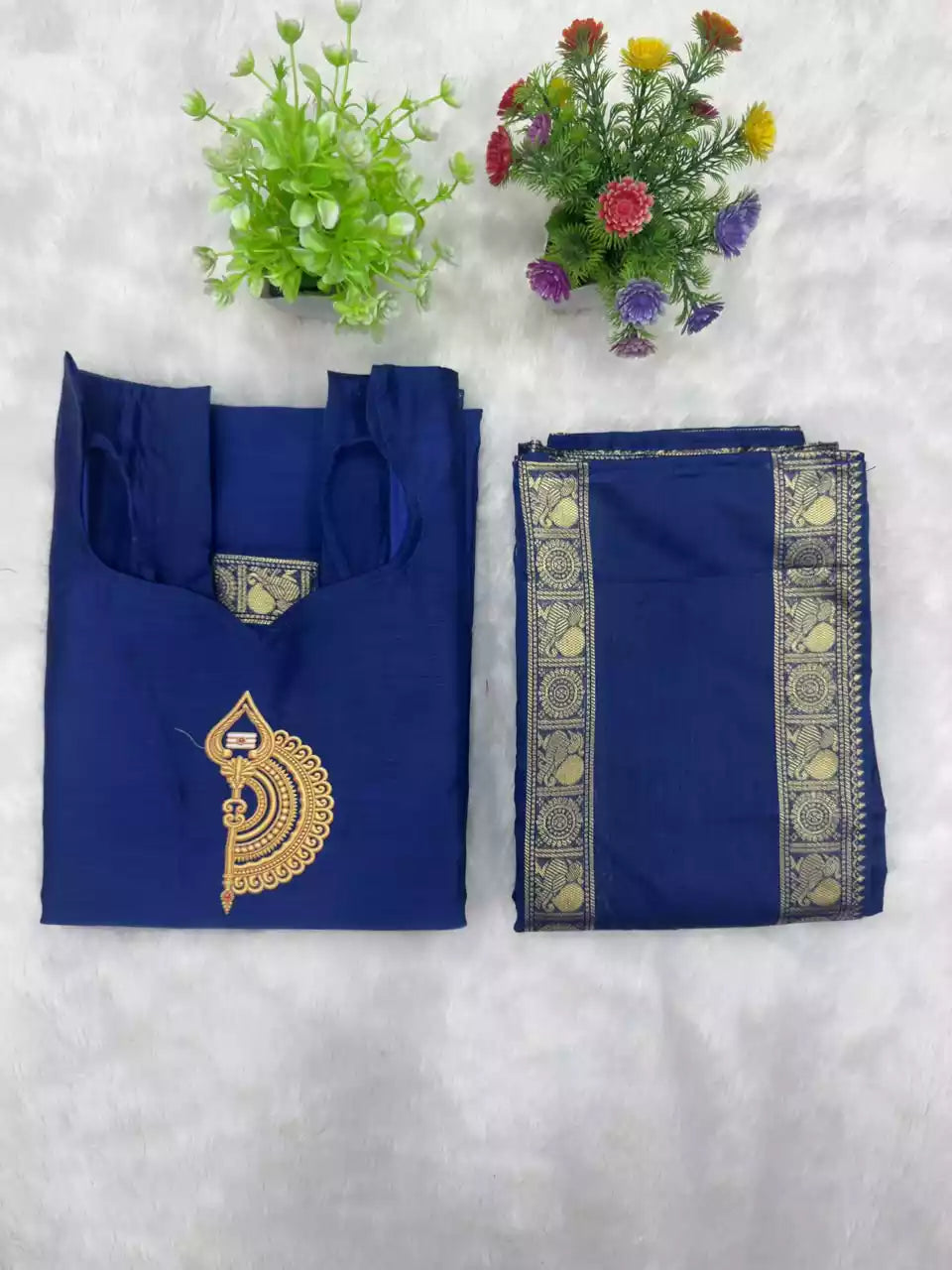 Chettinad Cotton Vel Symbol Embroidered Kurti with Dupatta