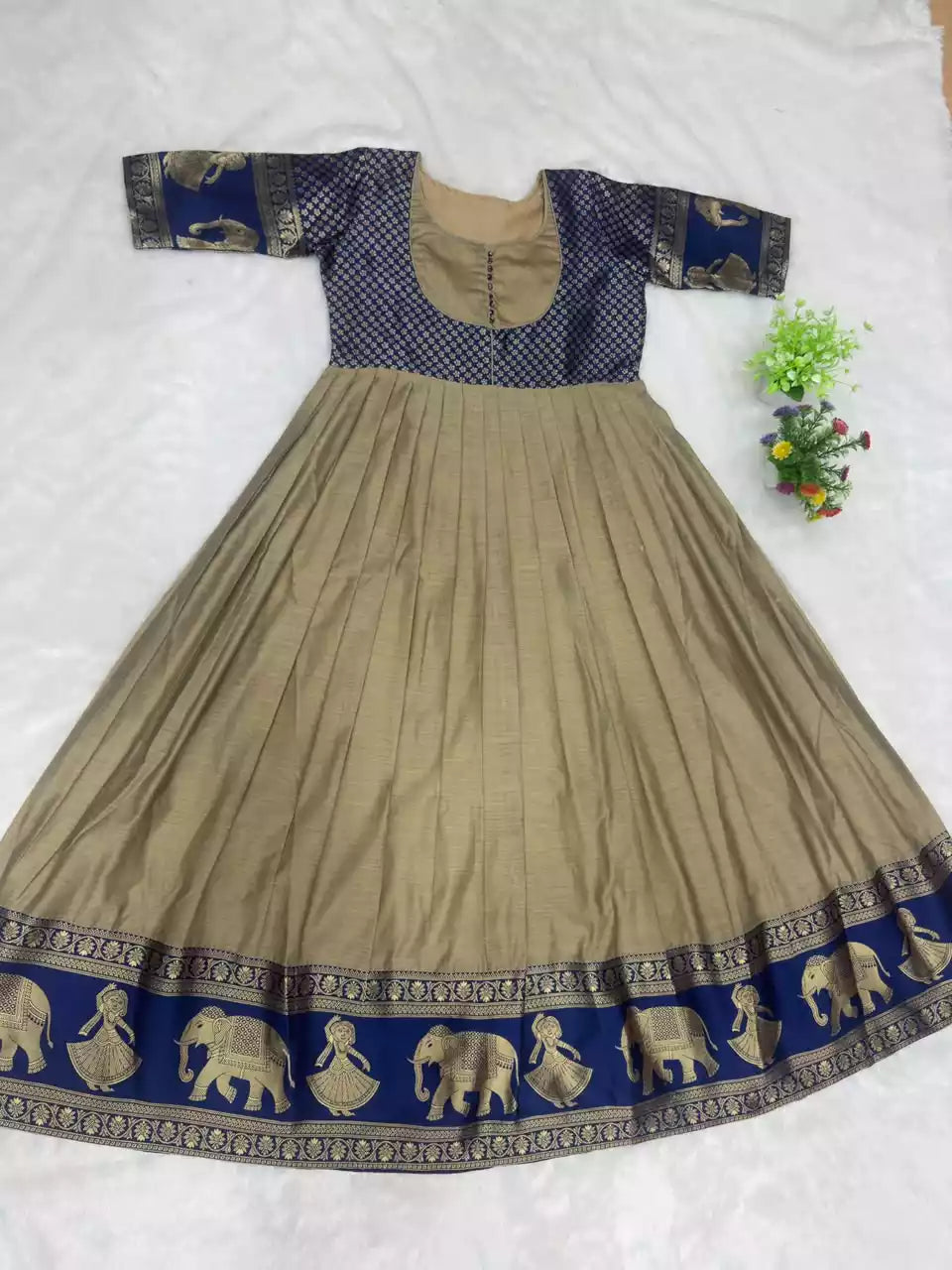 Cotton Blend Jacket Style Anarkali Gown with Traditional Border