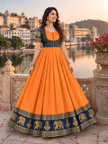 Cotton Blend Jacket Style Anarkali Gown with Traditional Border