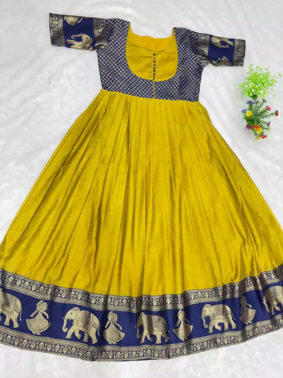 Cotton Blend Jacket Style Anarkali Gown with Traditional Border