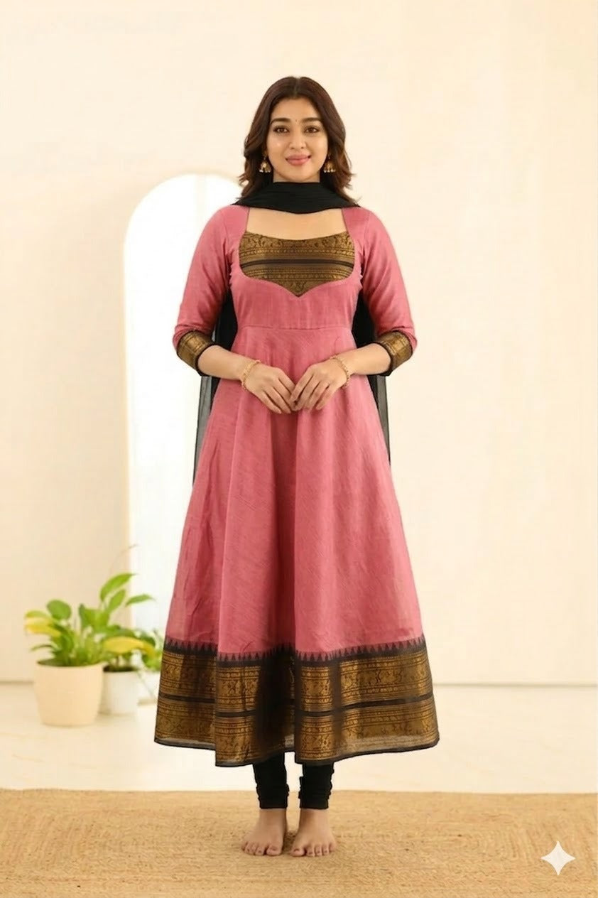 Silk Maxi Kurti with Georgette Jacquard Border Dupatta