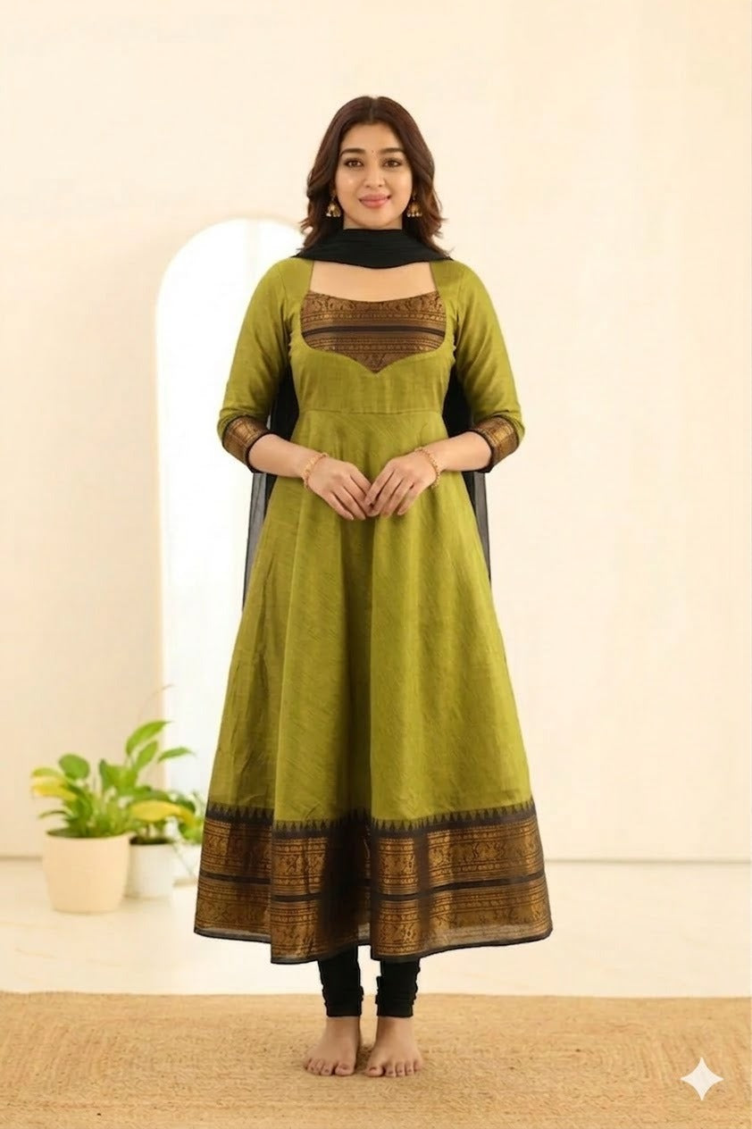 Silk Maxi Kurti with Georgette Jacquard Border Dupatta
