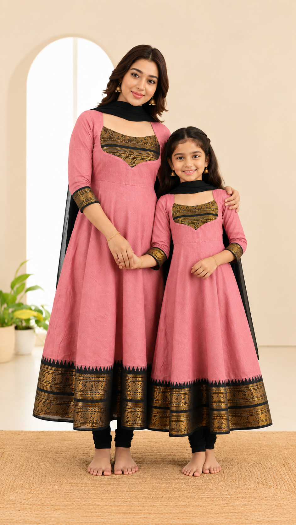 Silk Maxi Kurti with Georgette Jacquard Border Dupatta Combo