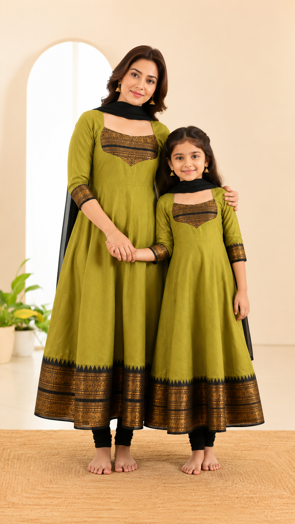 Silk Maxi Kurti with Georgette Jacquard Border Dupatta Combo