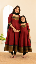 Silk Maxi Kurti with Georgette Jacquard Border Dupatta Combo