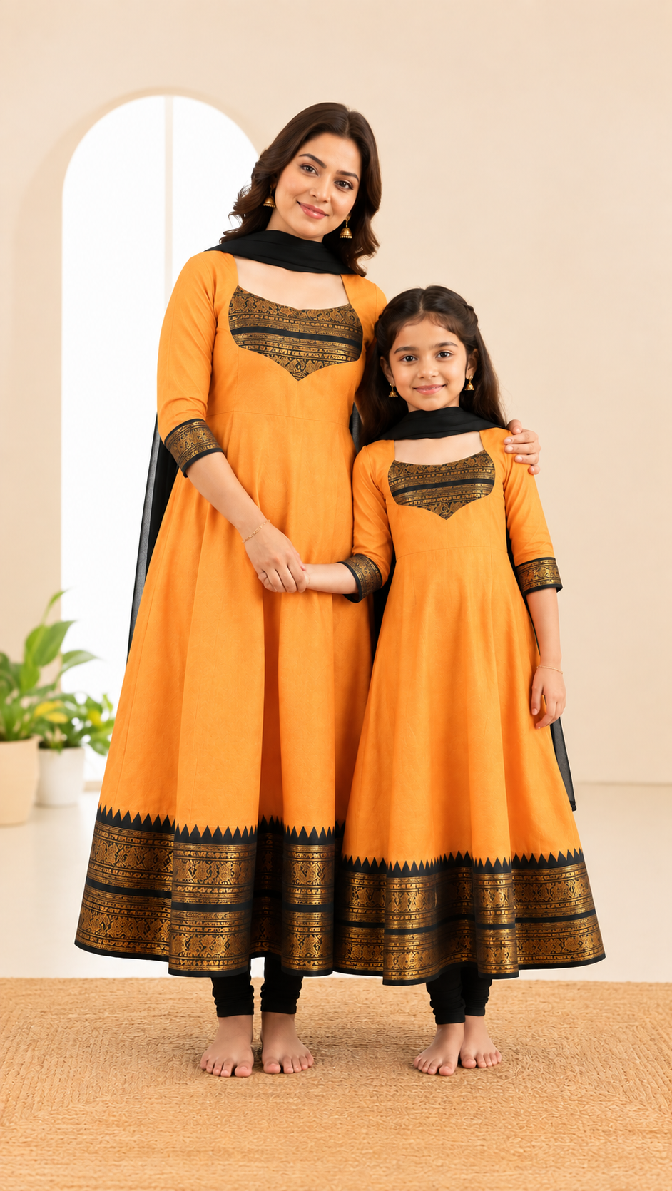Silk Maxi Kurti with Georgette Jacquard Border Dupatta Combo