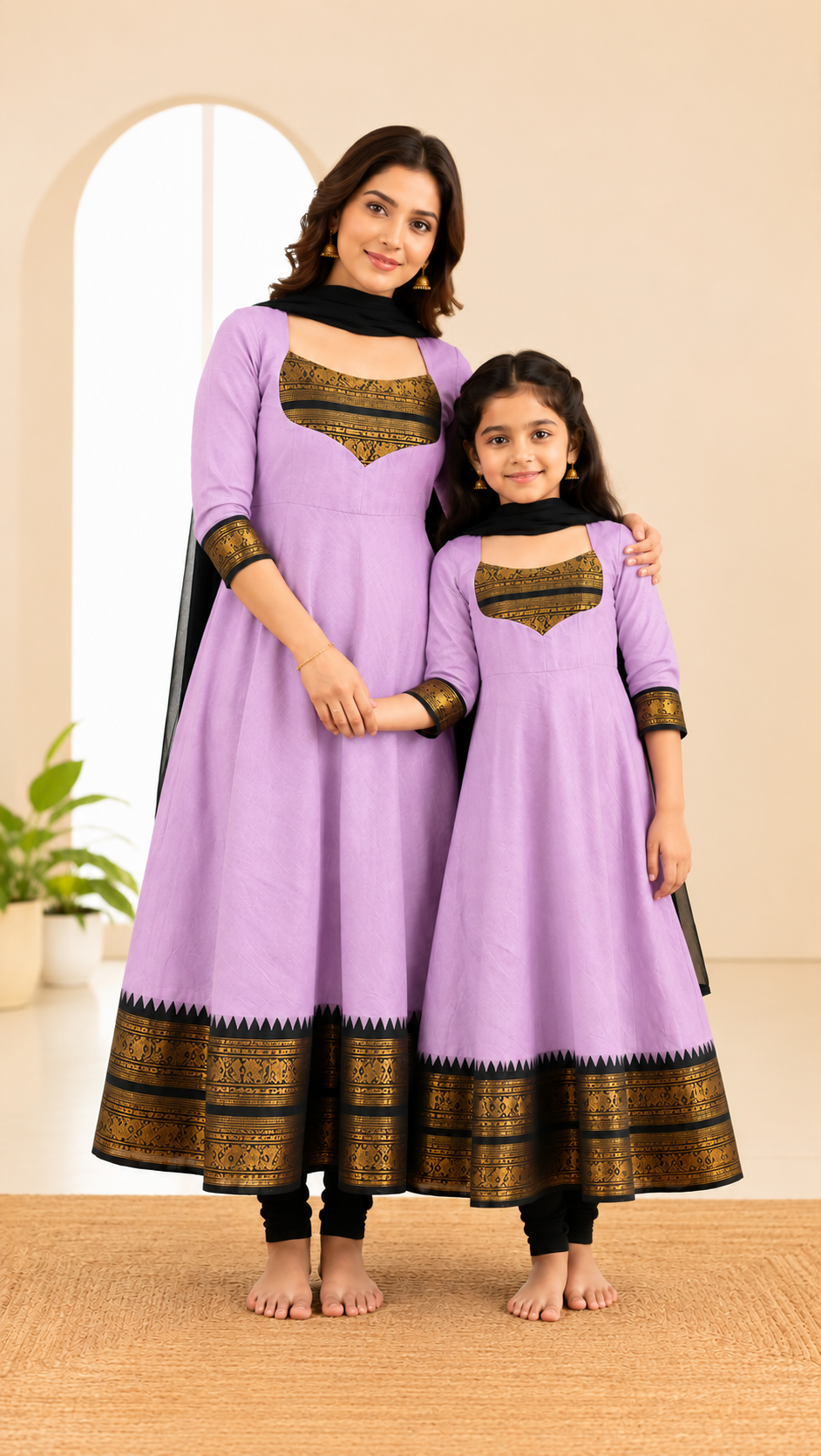 Silk Maxi Kurti with Georgette Jacquard Border Dupatta Combo
