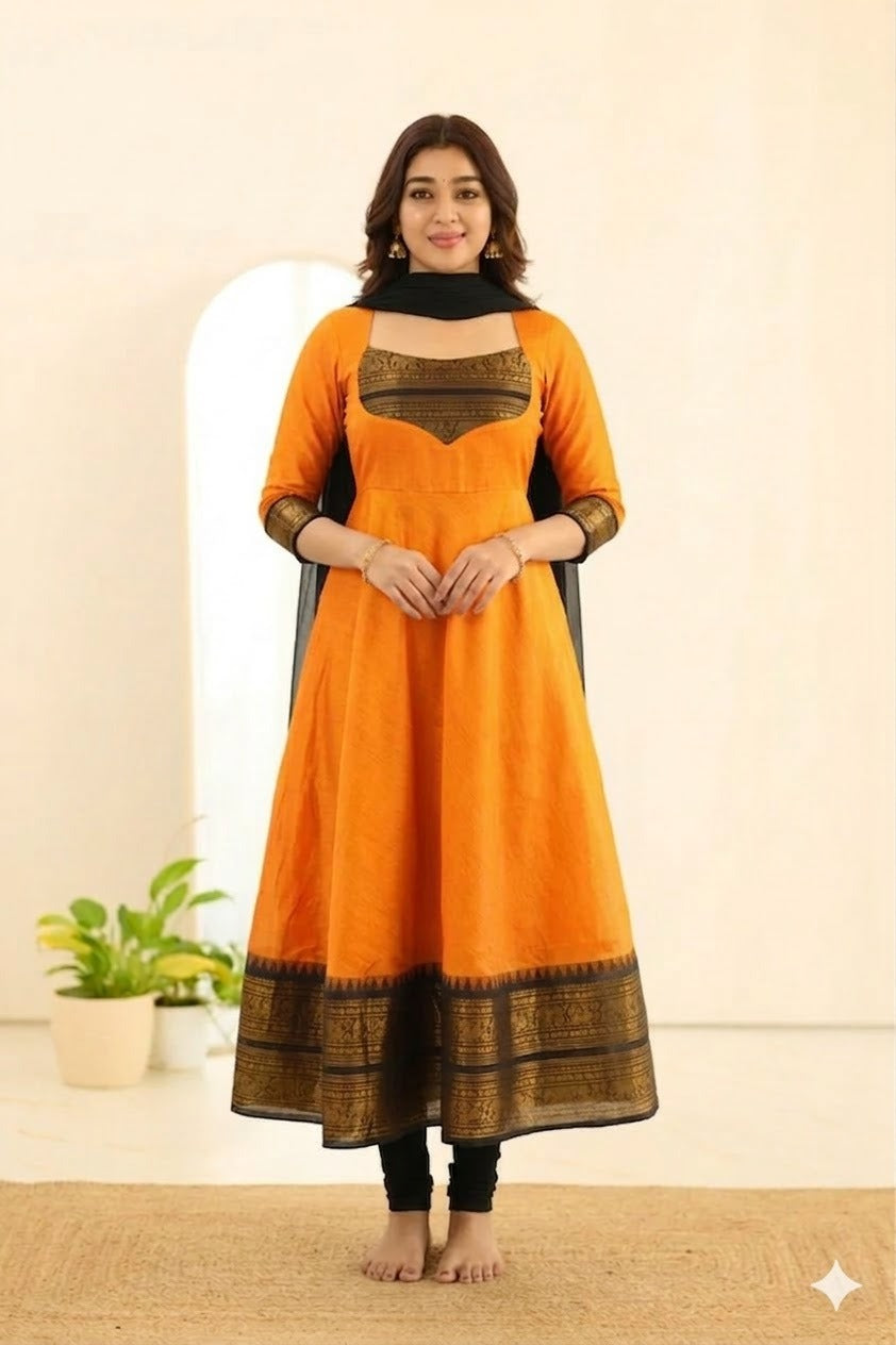 Silk Maxi Kurti with Georgette Jacquard Border Dupatta