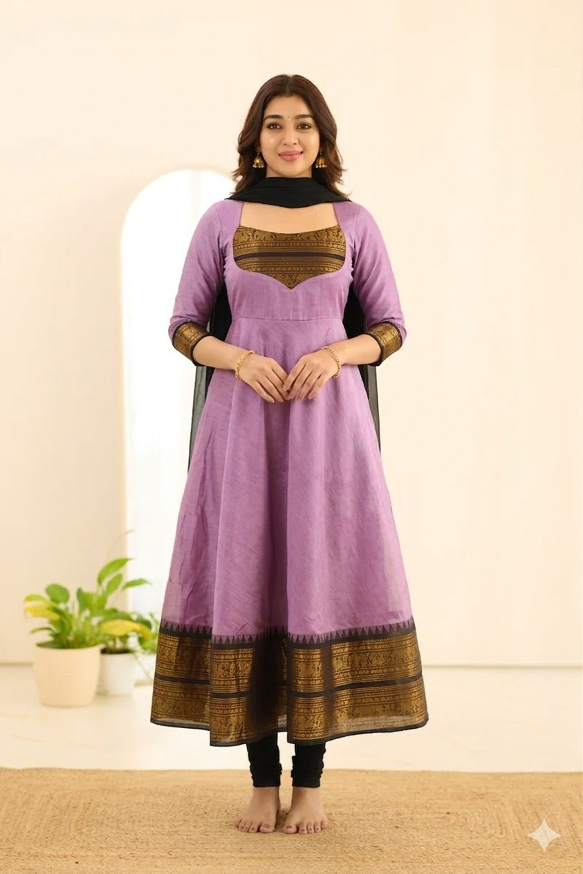 Silk Maxi Kurti with Georgette Jacquard Border Dupatta