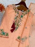 Faux Georgette Embroidered Top, Palazzo with Dupatta Set