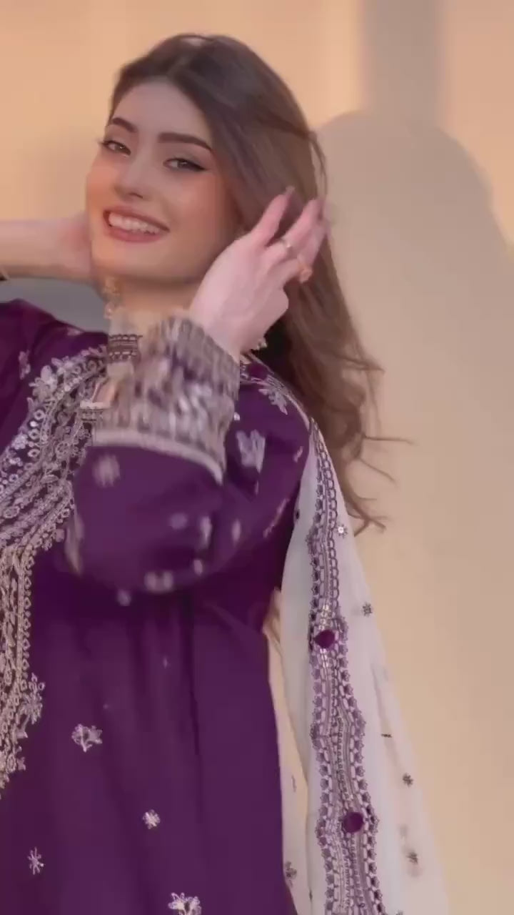 Faux Georgette Sequence Embroidered Kurti Pant Set with Dupatta